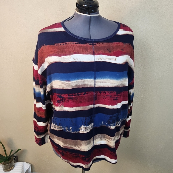Westbound Multicolor Striped LS Pullover Top 2X NWT (5928) - Picture 1 of 4